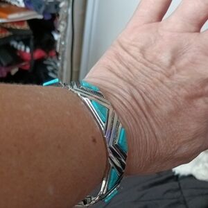 Turquoise and Silver Chevron Bracelet